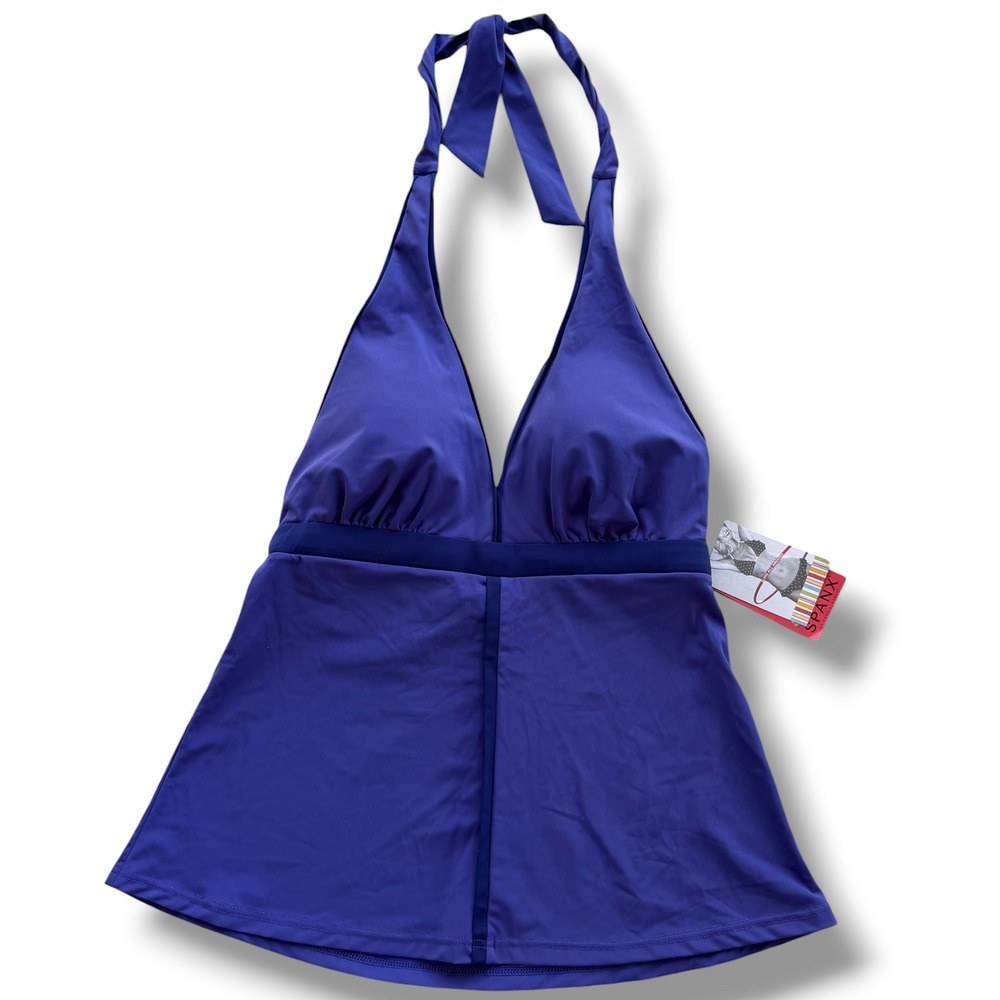 Spanx Women's 8 Azure Blue Chic Trim Tankini Top Halter Slimming Swimwear Beachy